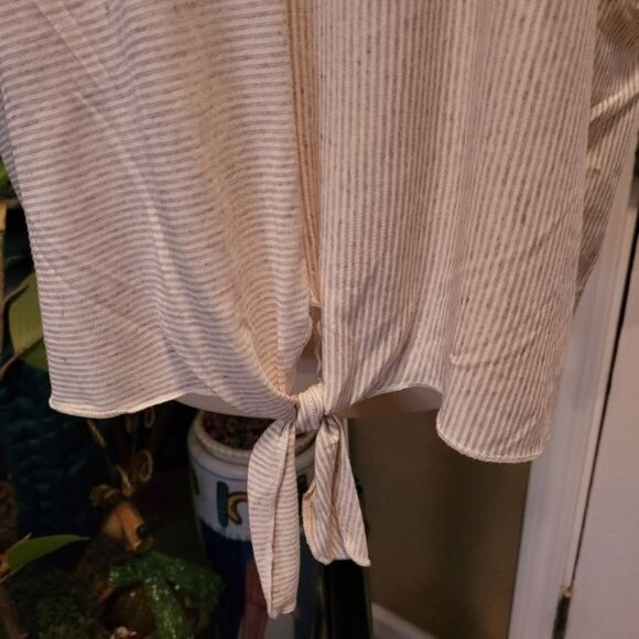 Women's Bell Kim Gravel Top Beige White Stripe Striped Medium Front Tie … - Picture 3 of 8